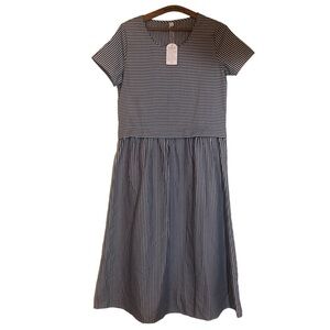 Blue And White Stripe Round Neckline Midi Shift Dress By Made With Love